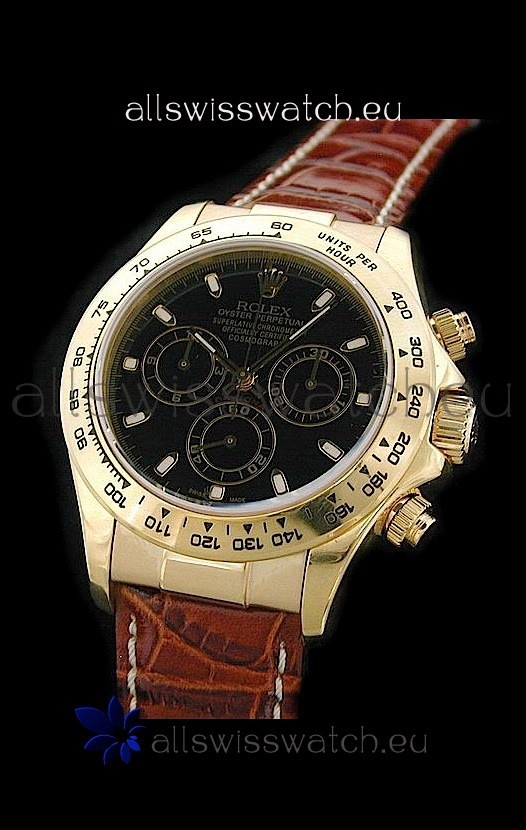 Rolex Daytona Cosmograph Swiss Replica Gold Watch in Black Dial