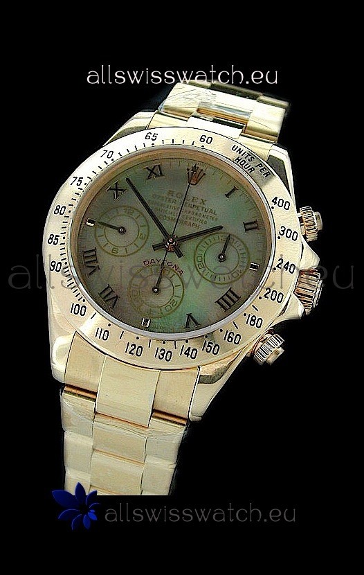 Rolex Daytona Cosmograph Swiss Replica Gold Watch in Color Mother of Pearl