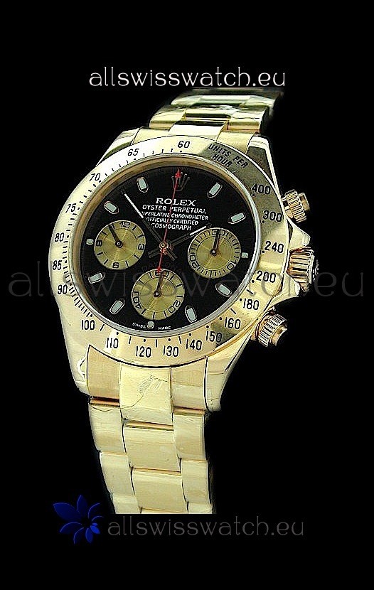 Rolex Daytona Cosmograph Swiss Replica Gold Watch in Black Dial
