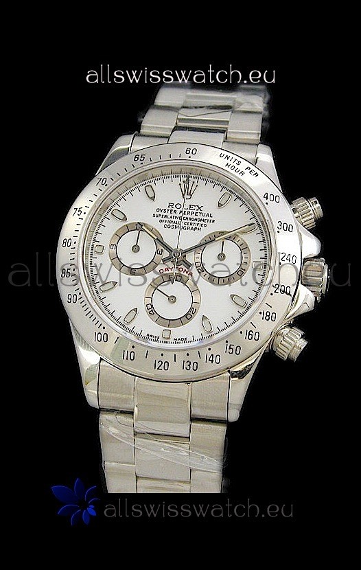 Rolex Daytona Cosmograph Swiss Replica Steel Watch in White Dial