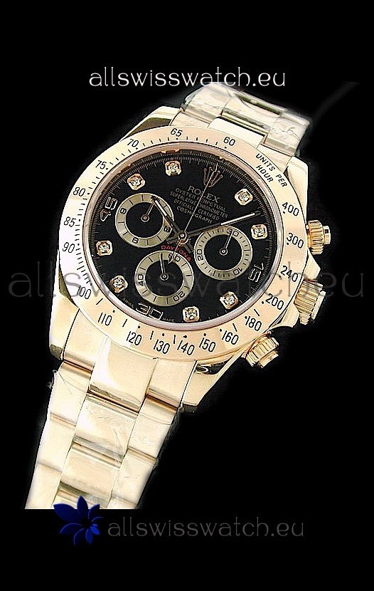 Rolex Daytona Cosmograph Swiss Replica Gold Watch in Black Dial
