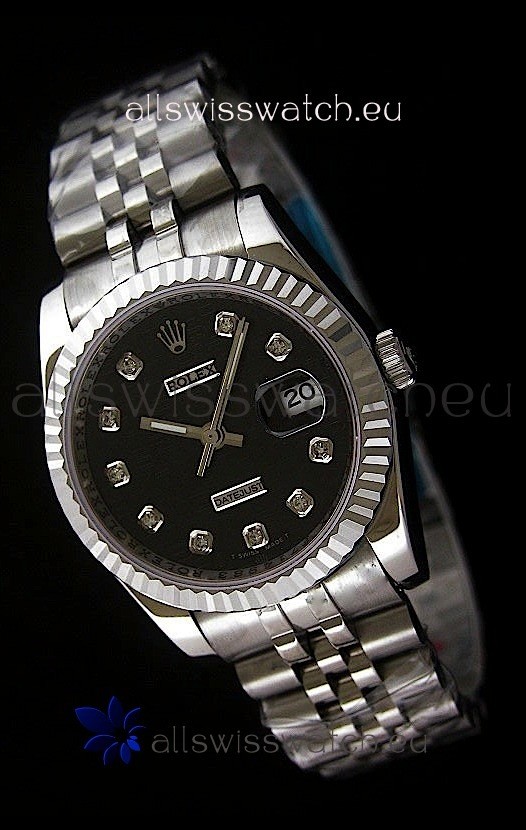 Rolex Datejust Mens Japanese Replica Watch in Black Dial