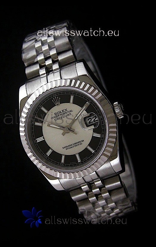 Rolex Datejust Mens Swiss Replica Watch in Black & White Dial