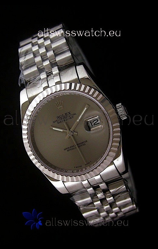 Rolex Datejust Mens Swiss Replica Watch in Grey Dial