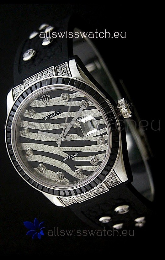 Rolex Datejust Mens Japanese Replica Leopard Watch in Diamand Markers