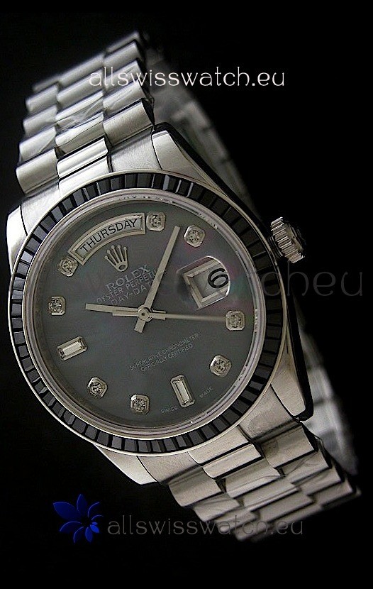 Rolex Day Date 2008 Swiss Replica Watch in Mop Black Dial