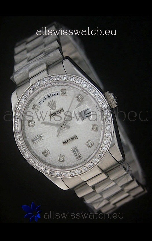 Rolex Day Date Just Japanese Replica Silver White Watch