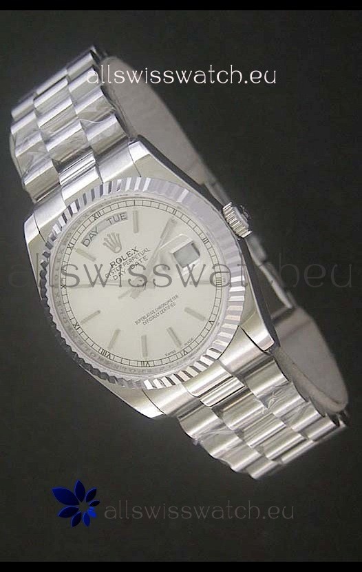 Rolex Day Date Just Japanese Replica Silver White Watch 