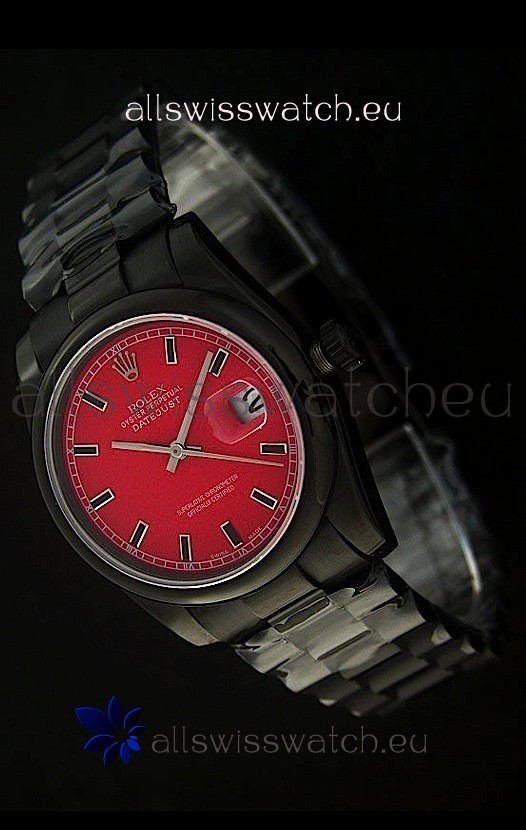 Rolex Datejust Japanese Replica PVD Watch in Red Dial