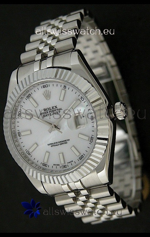 Rolex DateJust Swiss Replica Watch in Mop White Dial