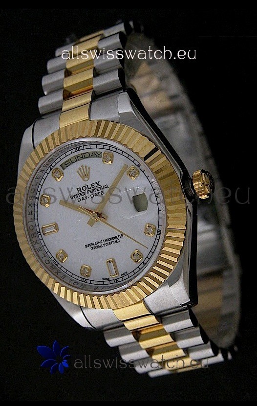 Rolex Day Date Just swiss Replica Two Tone Gold Watch in White Dial