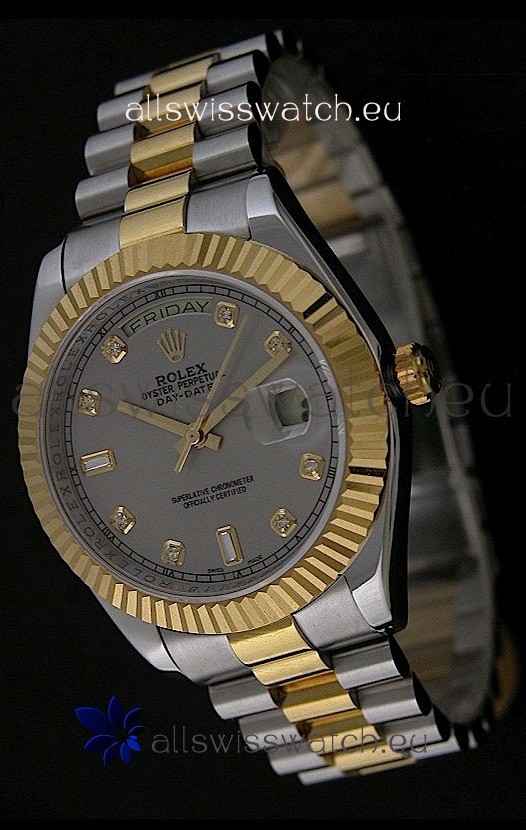 Rolex Day Date Just swiss Replica Two Tone Gold Watch in Grey Dial