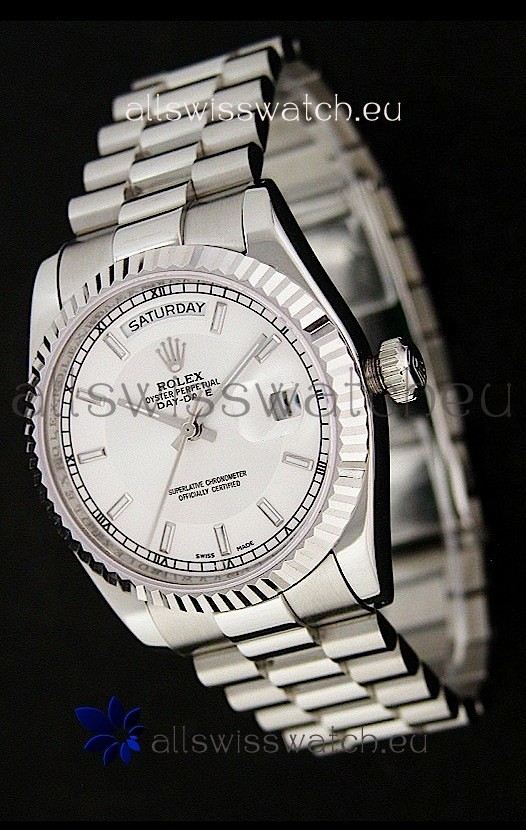 Rolex Day Date Just swiss Replica Silver White Watch 
