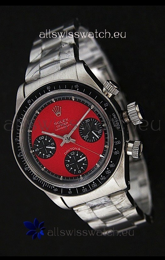 Rolex Daytona Cosmograph Swiss Replica Stainless Steel Watch in Red Dial