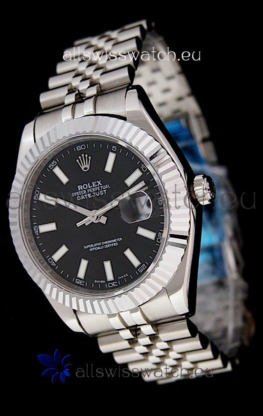 Rolex DateJust Swiss Replica Watch in Black Dial