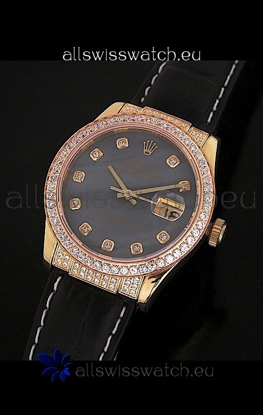 Rolex DateJust Swiss Mens Replica Yellow Gold Watch in Colorful Mother of Pearl Dial