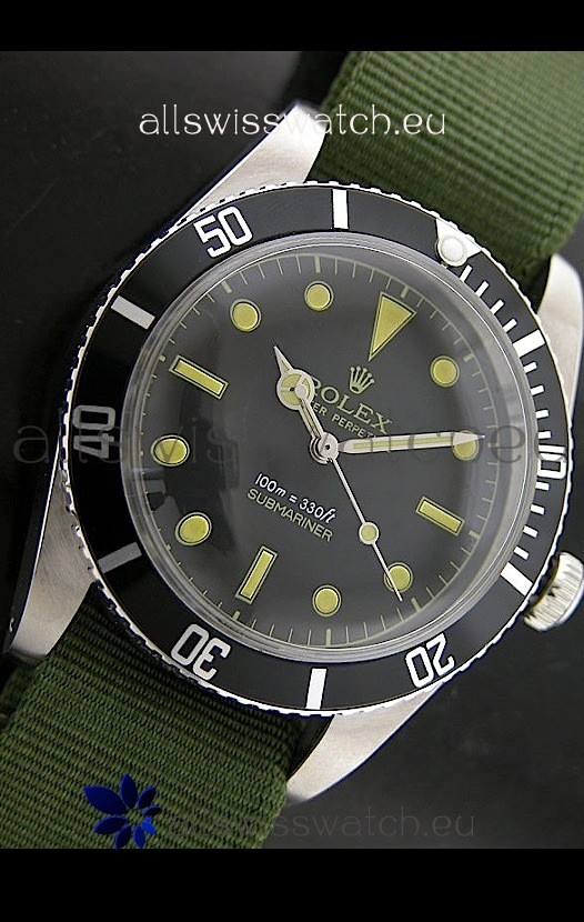 Rolex Submariner Swiss Replica Watch in Domed Crystal Green Nylon Strap