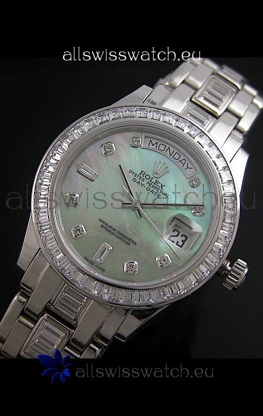 Rolex Oyster Perpetual Day Date Japanese Replica Watch in Green Mother of Pearl Dial 