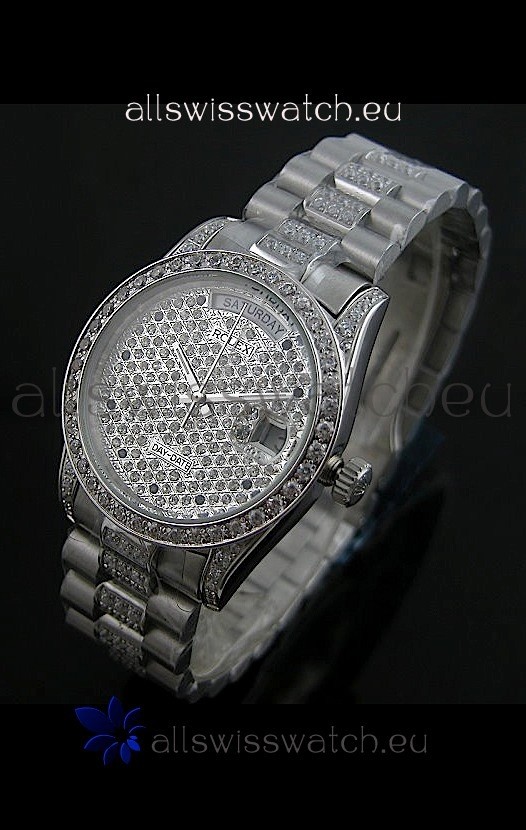 Rolex Day Date Japanese Automatic Replica Watch in Diamonds Dial
