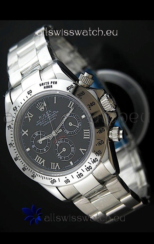 Rolex Daytona Japanese Replica Steel Watch in Black Dial