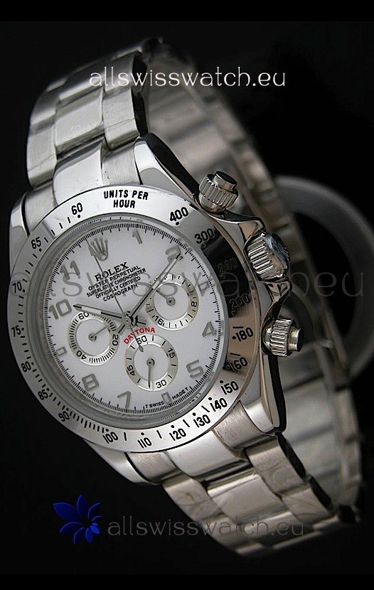 Rolex Daytona Cosmograph Swiss Replica Stainless Steel Watch in White Dial