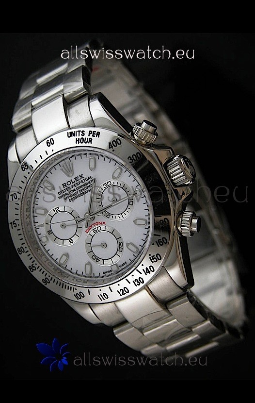 Rolex Daytona Japanese Replica Steel Watch in White Dial
