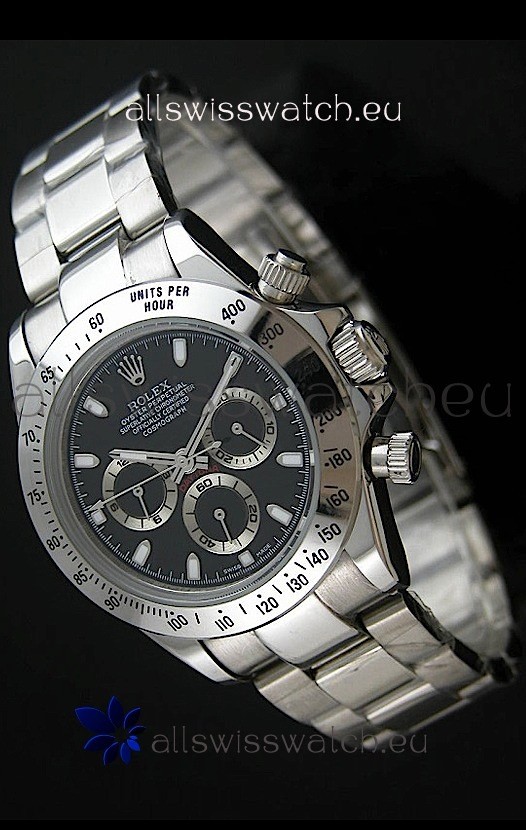 Rolex Daytona Japanese Replica Steel Watch in Black Dial