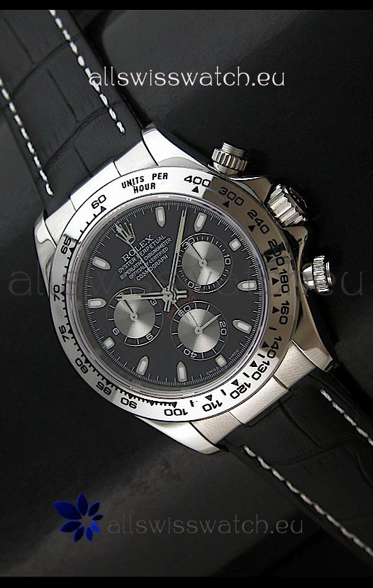 Rolex Daytona Cosmograph Swiss Replica Stainless Steel Watch in Black Dial