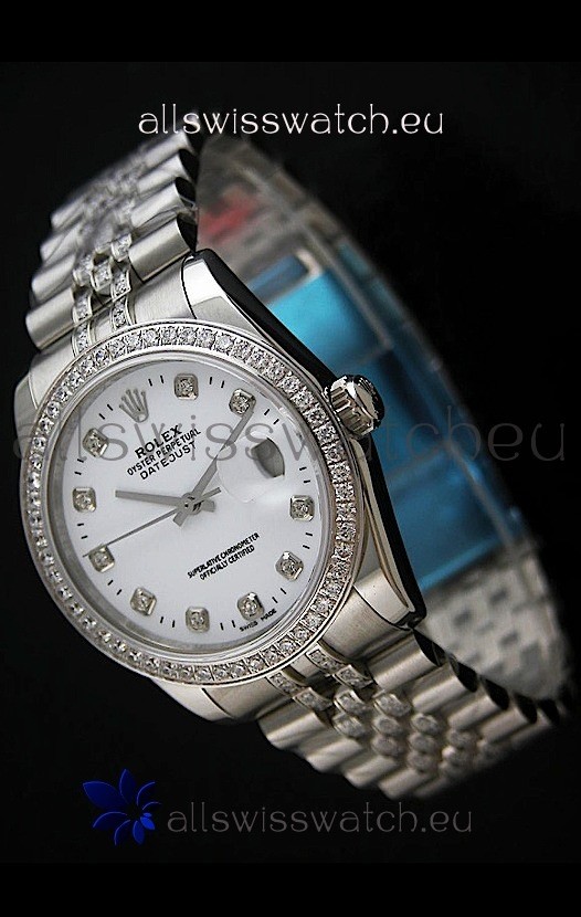 Rolex DateJust Swiss Mens Replica Silver Watch in Diamond Markers