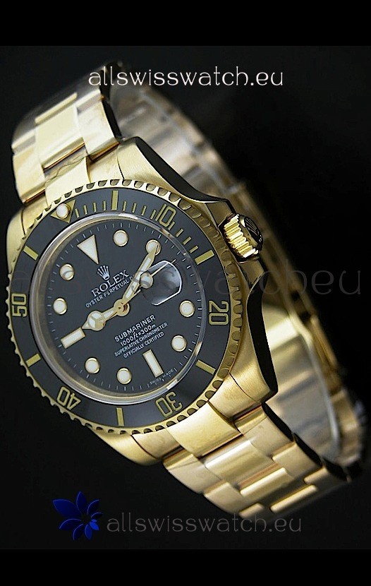 Rolex Submariner Japanese Gold Watch in Black Dial with Ceramic Bezel
