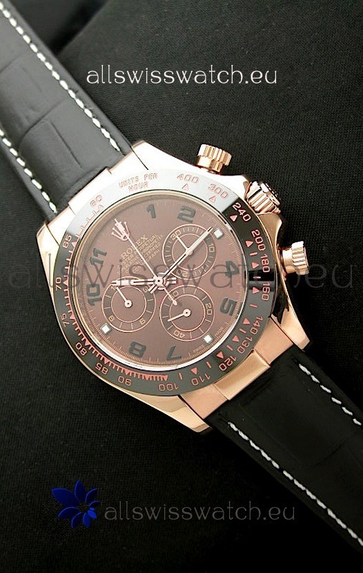 Rolex Daytona Cosmograph Swiss Rose Gold Replica Watch in Brown Dial