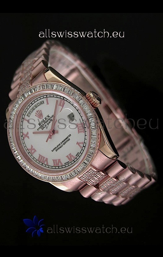 Rolex Oyster Perpetual Day Date Japanese Rose Gold Automatic Watch in Roman Markers