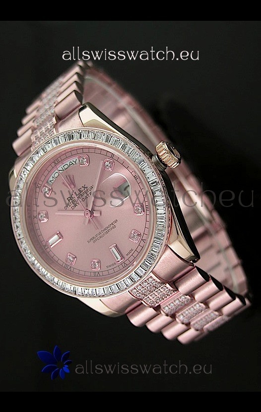 Rolex Oyster Perpetual Day Date Japanese Rose Gold Automatic Watch in Rose Gold Dial