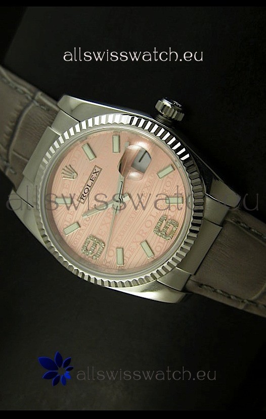 Rolex Replica Datejust Swiss Replica Watch - 37MM - Champange Dial/Grey Strap