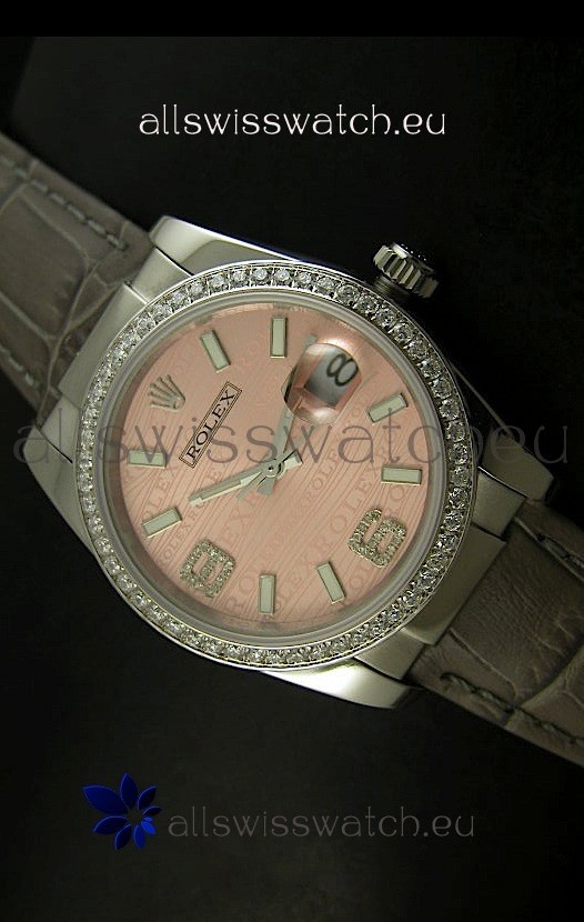 Rolex Replica Datejust Swiss Replica Watch - 37MM - Champange Dial/Grey Strap