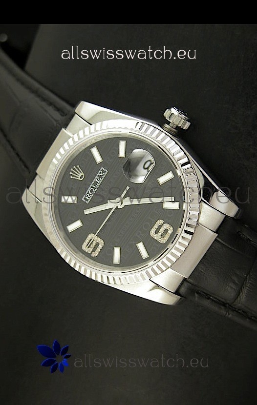 Rolex Replica Datejust Swiss Replica Watch - 37MM - Black Dial/Strap