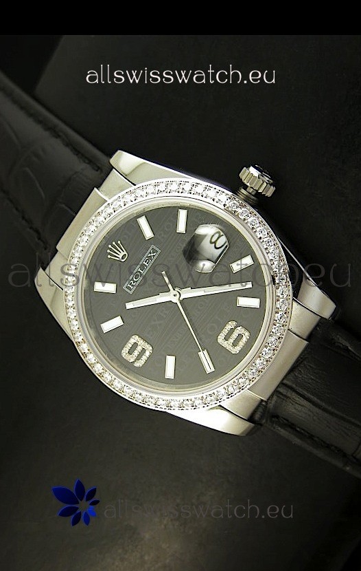 Rolex Replica Datejust Swiss Replica Watch - 37MM - Black Dial/Strap