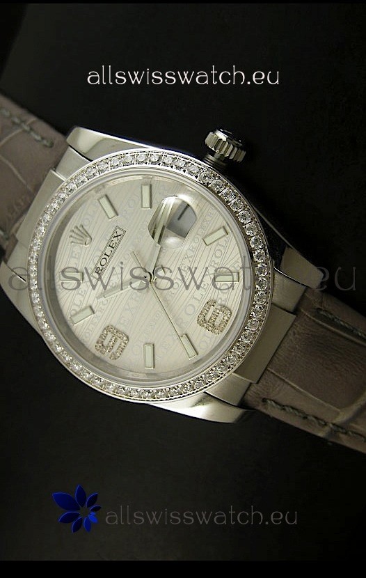 Rolex Replica Datejust Swiss Replica Watch - 37MM - Grey Dial/Strap