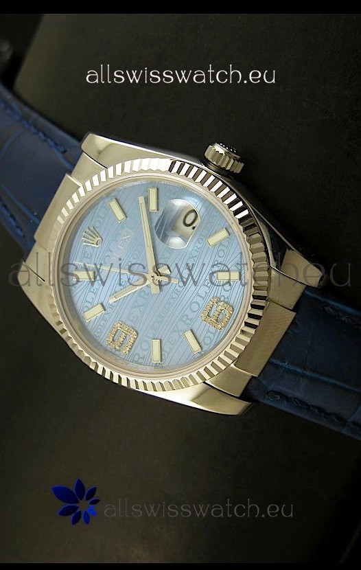 Rolex Replica Datejust Swiss Replica Watch - 37MM - Blue Dial/Strap