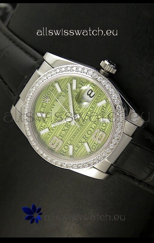 Rolex Replica Datejust Swiss Replica Watch - 37MM - Black Strap Green Dial