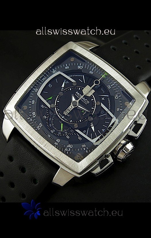Tag Heuer Monaco Mikrograph Japanese Replica Watch in Black/Green Strap