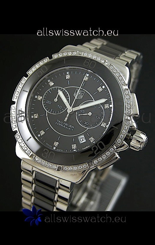 Tag Heuer Formula 1 Chronograph Swiss Replica Ceramic Ladies Watch in Black Dial