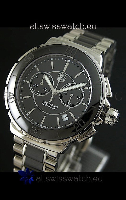 Tag Heuer Formula 1 Chronograph Swiss Replica Ceramic Ladies Watch in Black Dial