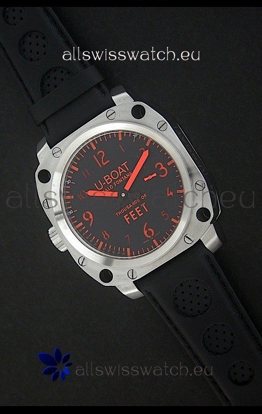 U-Boat Thousands of Feet Swiss Steel Automatic Watch in Red Markers