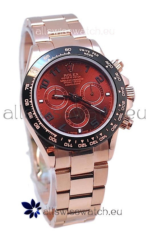 Rolex Daytona Chronograph MonoBloc Cerachrom Bezel Swiss Replica Rose Gold Plated Watch