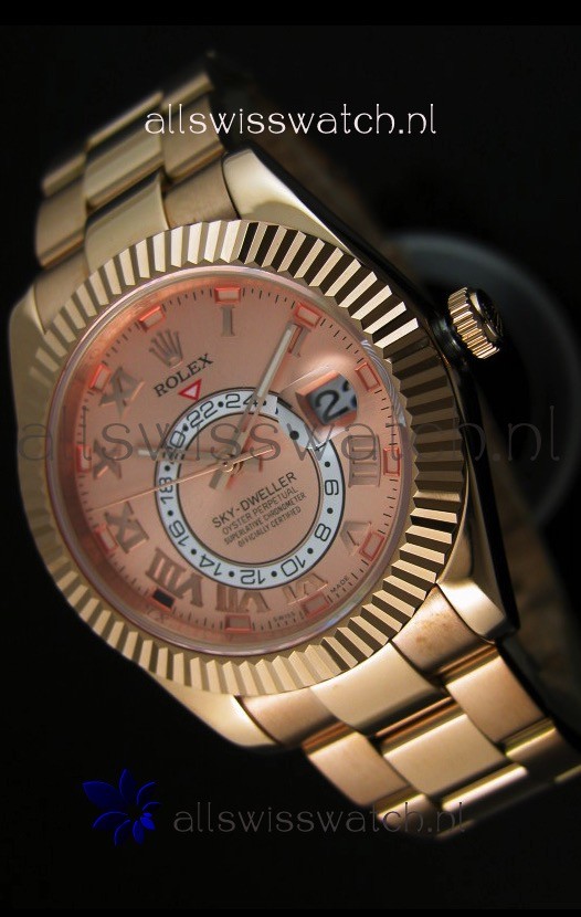 Rolex Sky-Dweller 18K Rose Gold Watch in Salmon Dial Roman Numerals