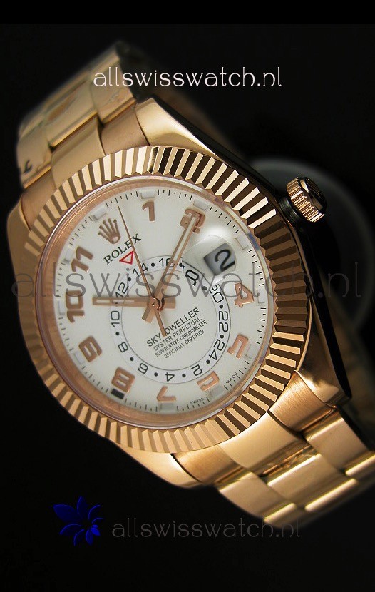 Rolex Sky-Dweller 18K Rose Gold Watch in White Dial Arabic Numerals