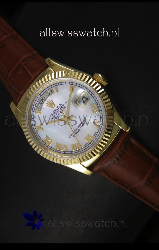 Rolex Day Date 36MM Yellow Gold Swiss Replica Watch - White MOP Dial
