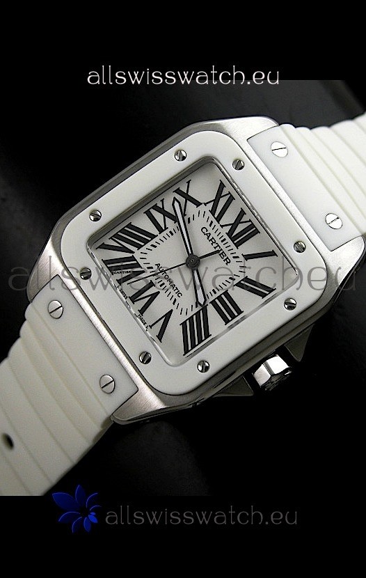 Cartier Santos Swiss Replica Automatic Watch in White Dial