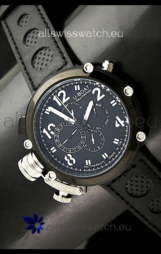 U-Boat Flightdeck Rattrapante Japanese Automatic Watch in Black Dial